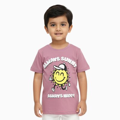 Boys Muted Dusty Pink Cotton Round Neck Casual T-Shirt