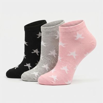Women's Assorted Regular Fit Star Print Pack of 3 Socks