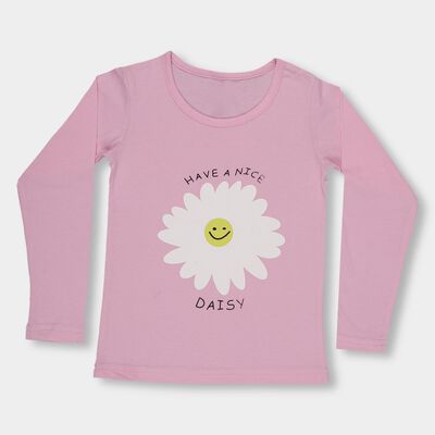 Girls' Light Pink Cotton Round Neck Casual Top