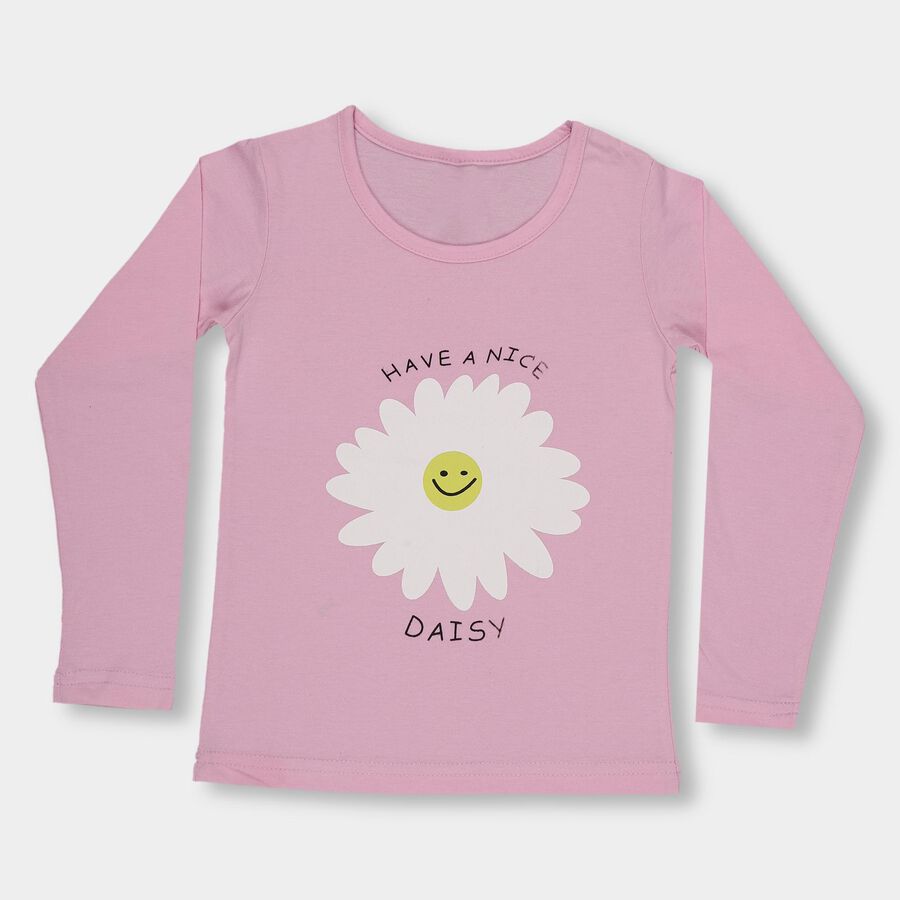 Girls' Light Pink Cotton Round Neck Casual Top, Lilac, large image number null