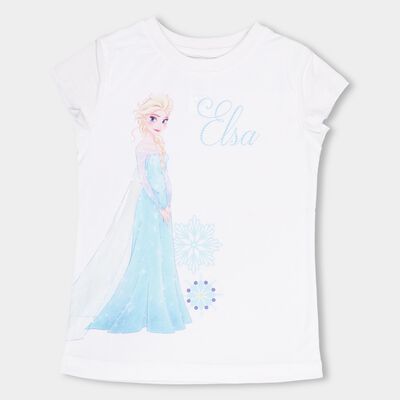 Girls' Bright Snow White Round Neck Casual T-Shirt