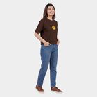 Women's Brown Cotton Round Neck Casual T-Shirt, Brown, small