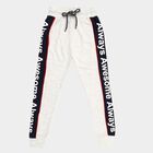 Boys' Light Grey Cotton Blend Text Print Pyjama, Ecru Melange, small image number null