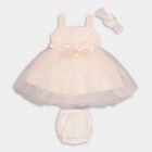 Infants' Soft Peach Lace Bodice Party Wear Frock, Light Pink, small