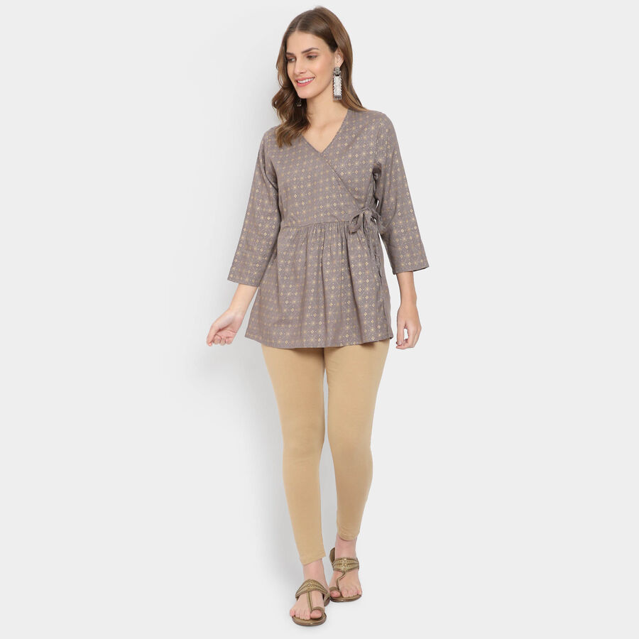 All Over Print 3/4th Sleeves Straight Kurti, Dark Grey, large image number null