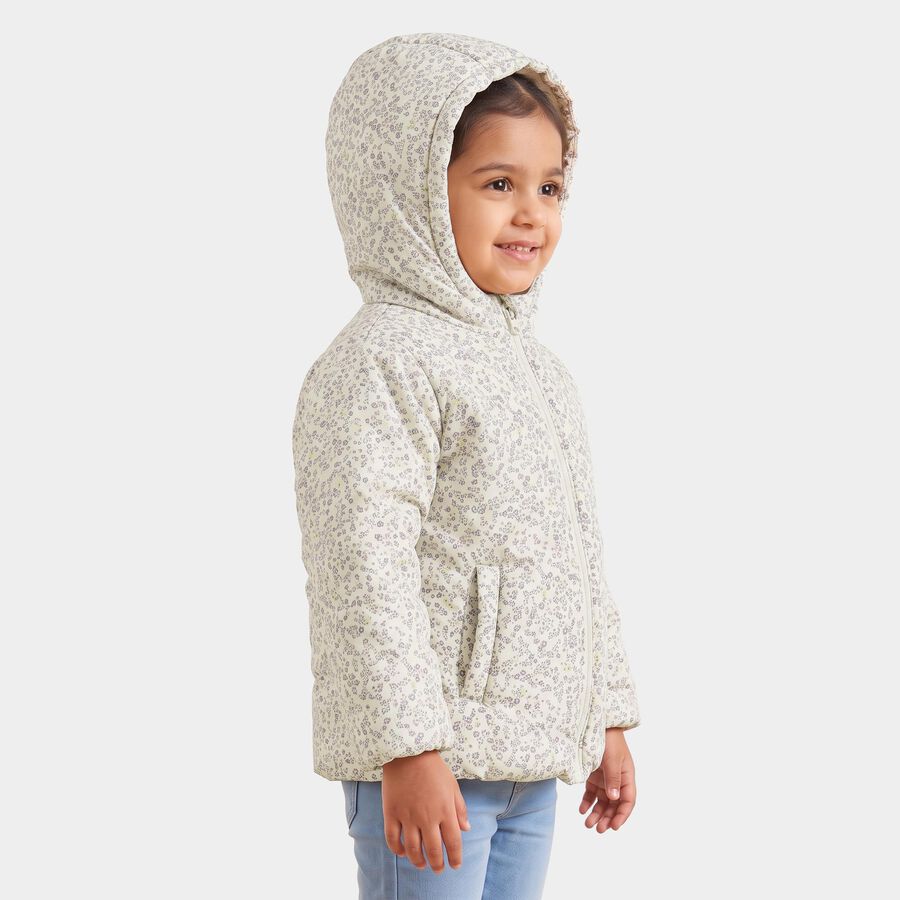 Girls Cream Hooded Puffer Jacket, Off White, large
