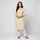 Women's Beige Round Neck Embroidered Kurta, Beige, small