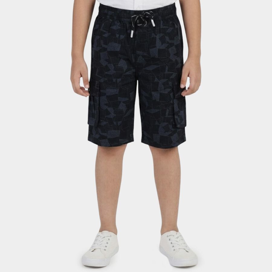 Boys' Navy Cotton Relaxed Fit Jamaican Shorts, नेवी ब्लू, large