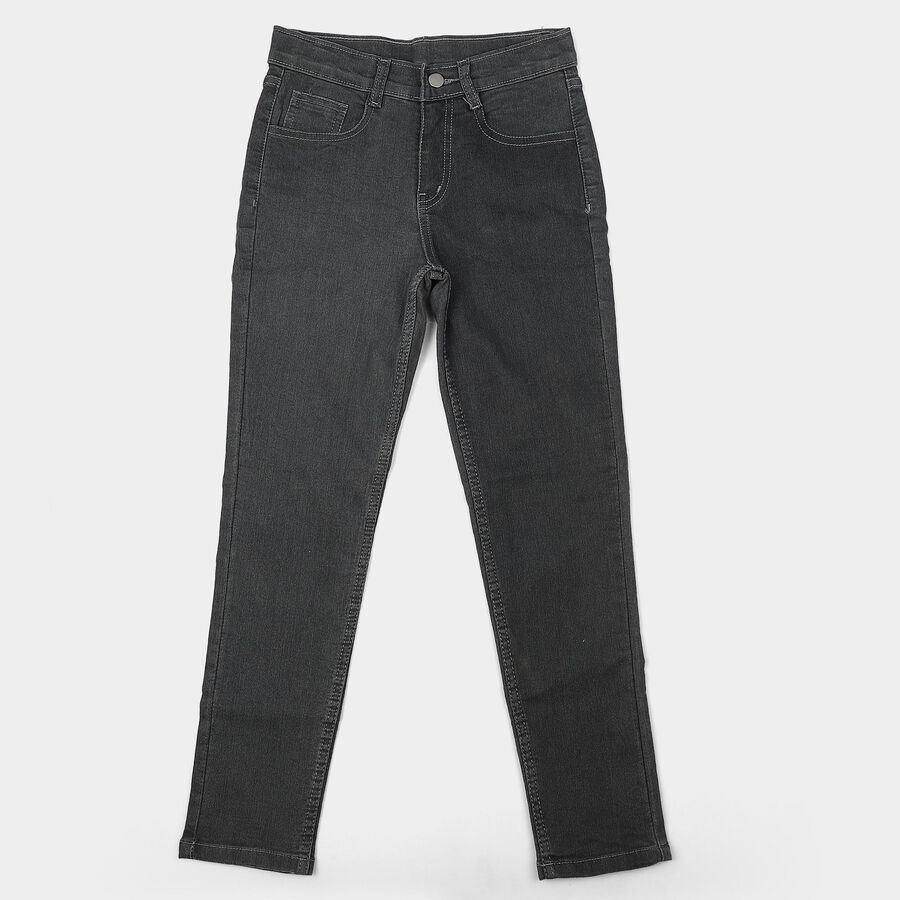 Boys' Dark Grey Slim Fit Washed Jeans, गहरा ग्रे, large