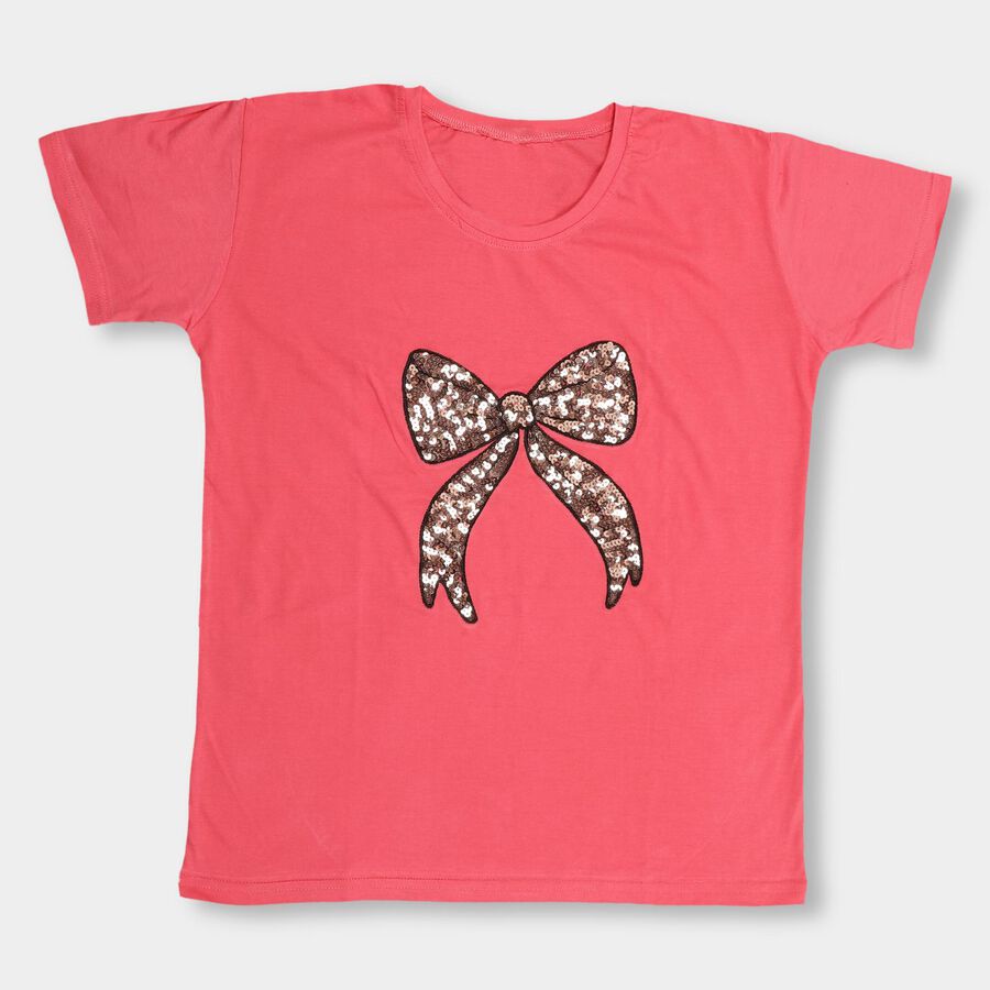 Girls' 100% Cotton T-Shirt , गुलाबी, large