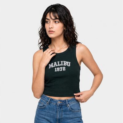 Women's Green Cotton Blend Round Neck Crop T-Shirt