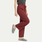 Women's Wine Straight Fit Ribbed Lounge Pyjama, Wine, small