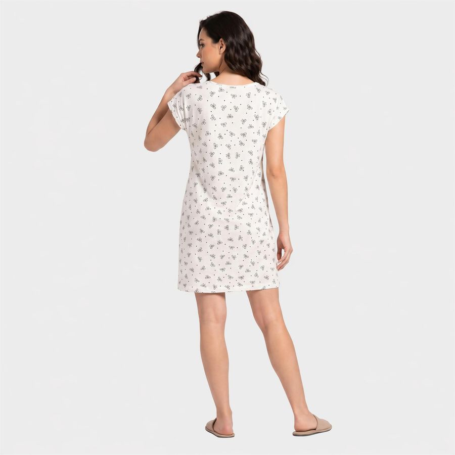 Women's White Round Neck T-Shirt Style Nighty, White, large