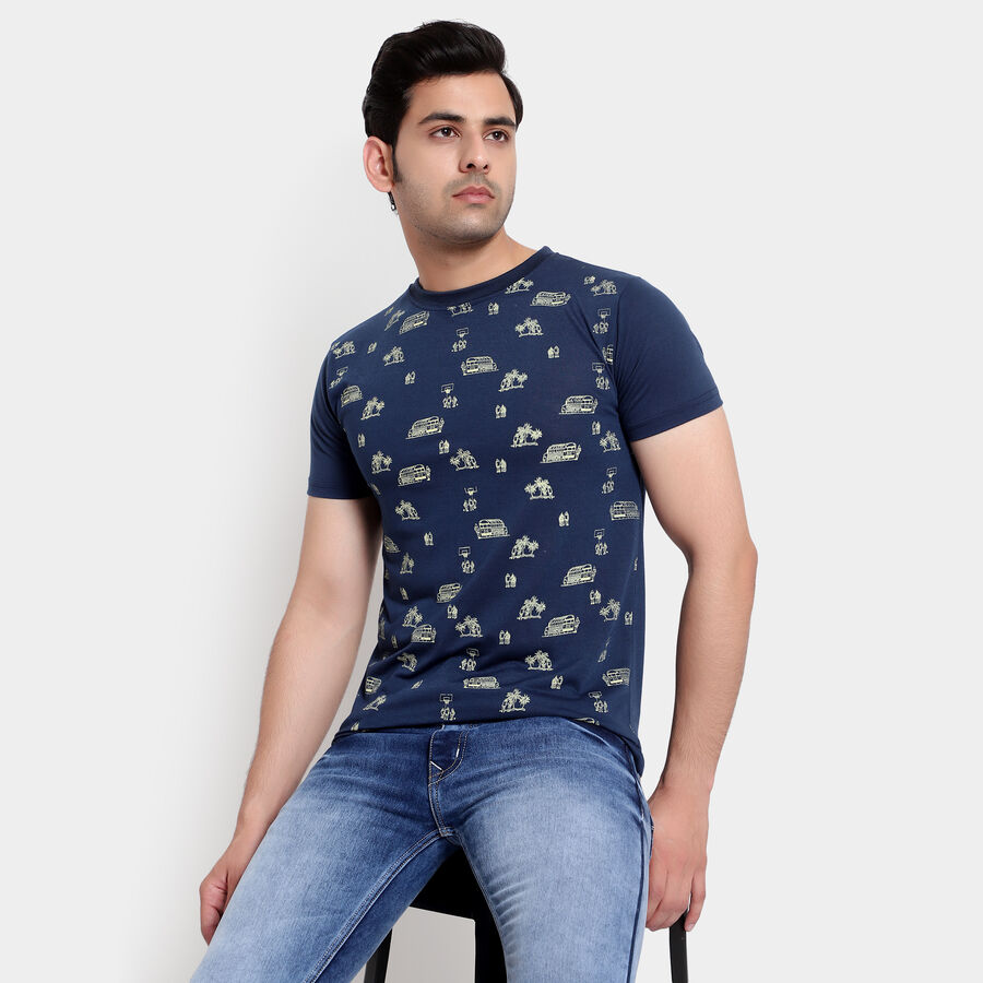 राउन्ड नेक टी-शर्ट, नेवी ब्लू, large image number null