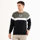 Men's Olive Green and Black Crew Neck Casual Sweatshirt, Dark Green, small image number null