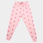 Girls Pink Heart Printed Drawstring Jogger Pyjama, Pink, small