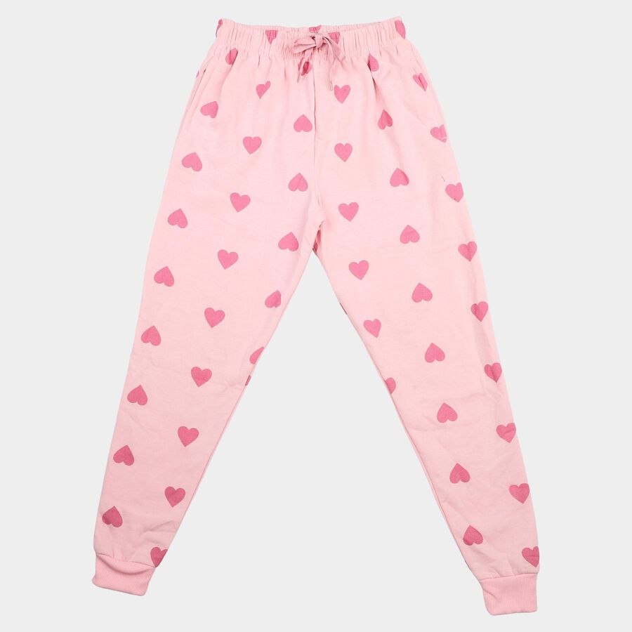 Girls Pink Heart Printed Drawstring Jogger Pyjama, Pink, large