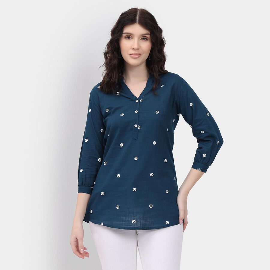 Ladies' 100% Cotton Kurti , Teal Blue, large image number null