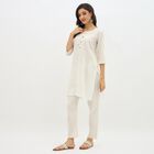 Women's Ivory White Cotton Round Neck Printed Kurta, ऑफ व्हाइट, small image number null