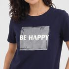 Women's Navy Blue Round Neck Regular T-Shirt, नेवी ब्लू, small