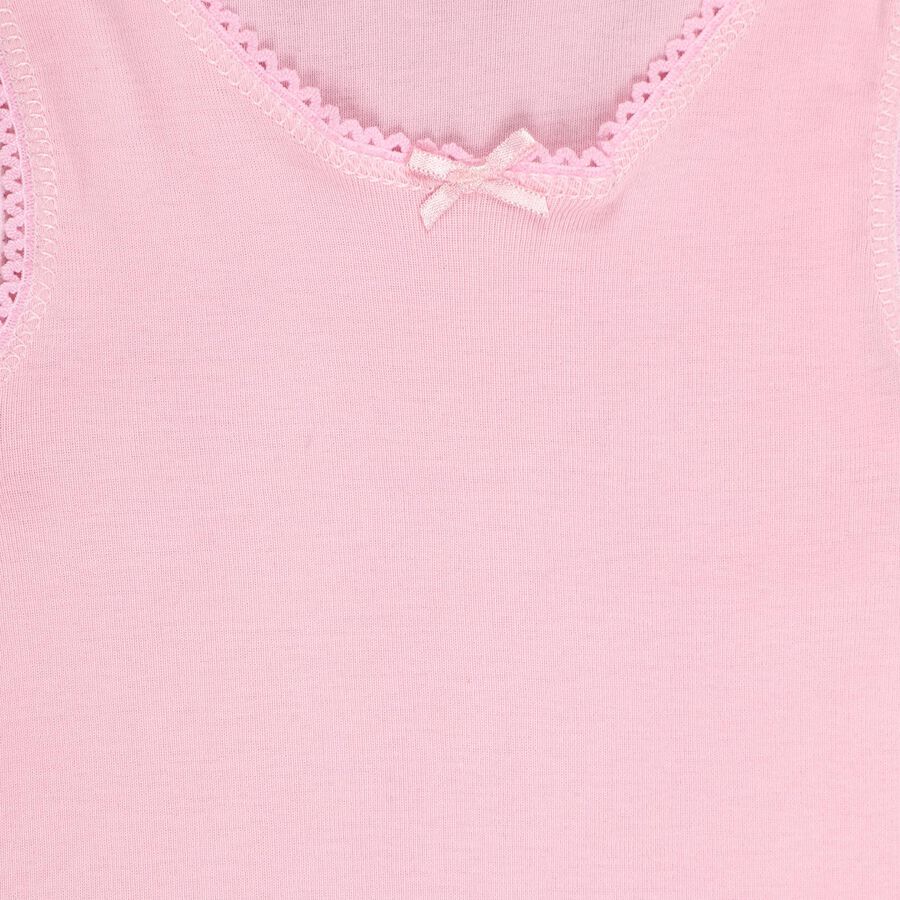 Girls' Soft Pink Cotton Round Neck Sleeveless Vest, Pink, large image number null