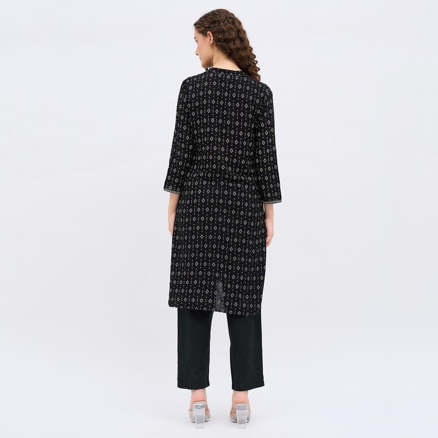 Women's Black Round Neck Solid Kurta, काला, large image number null