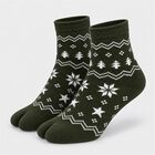 Women's Olive Green Regular Fit Printed Pack of 1 Socks, Dark Green, small