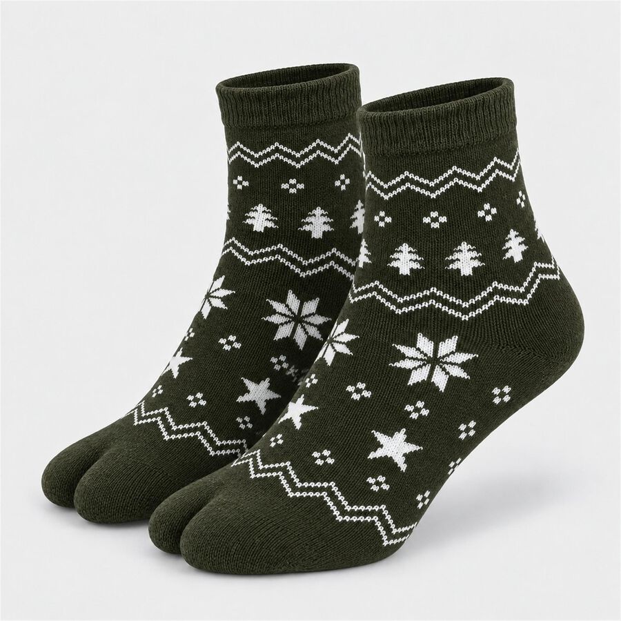 Women's Olive Green Regular Fit Printed Pack of 1 Socks, Dark Green, large