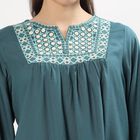Women's Muted Teal Blue Notch Neck Embroidered Kurti, Mid Blue, small image number null
