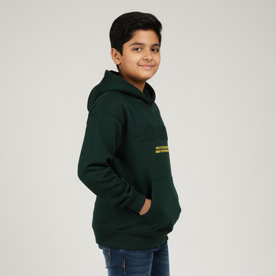 Boys' Dark Olive Green Hooded Neck Casual Sweatshirt, Olive, large image number null