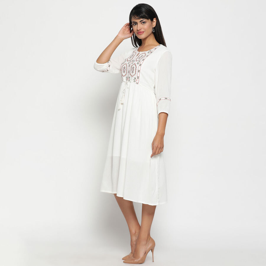 Embroidered Calf Length Dress, White, large image number null