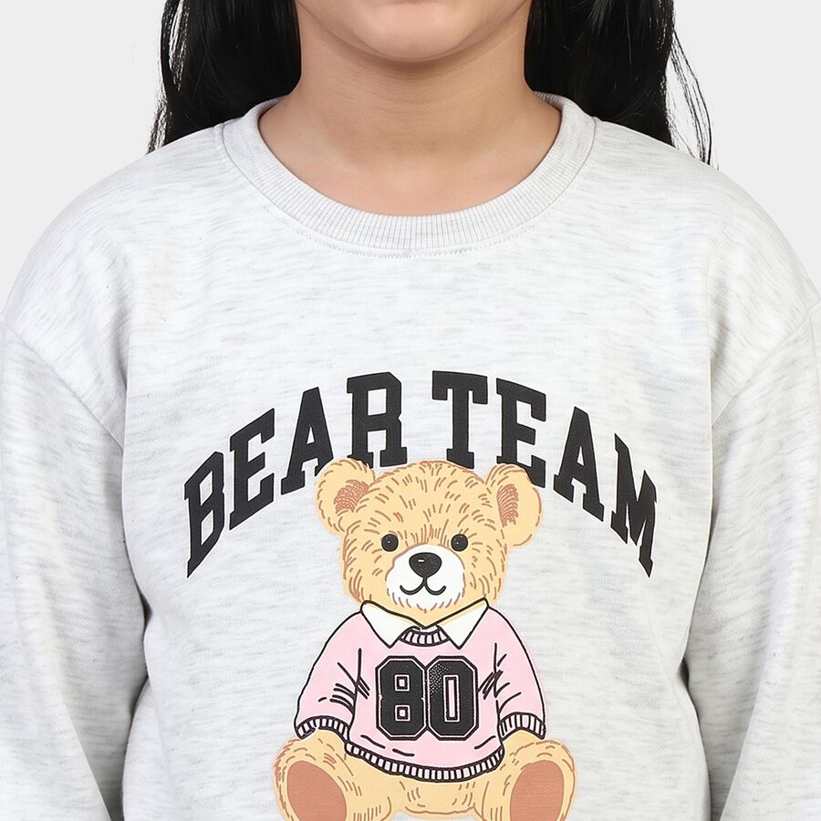 Girls' Grey Crew Neck Pullover Sweatshirt, मिश्रित हल्का ग्रे, large