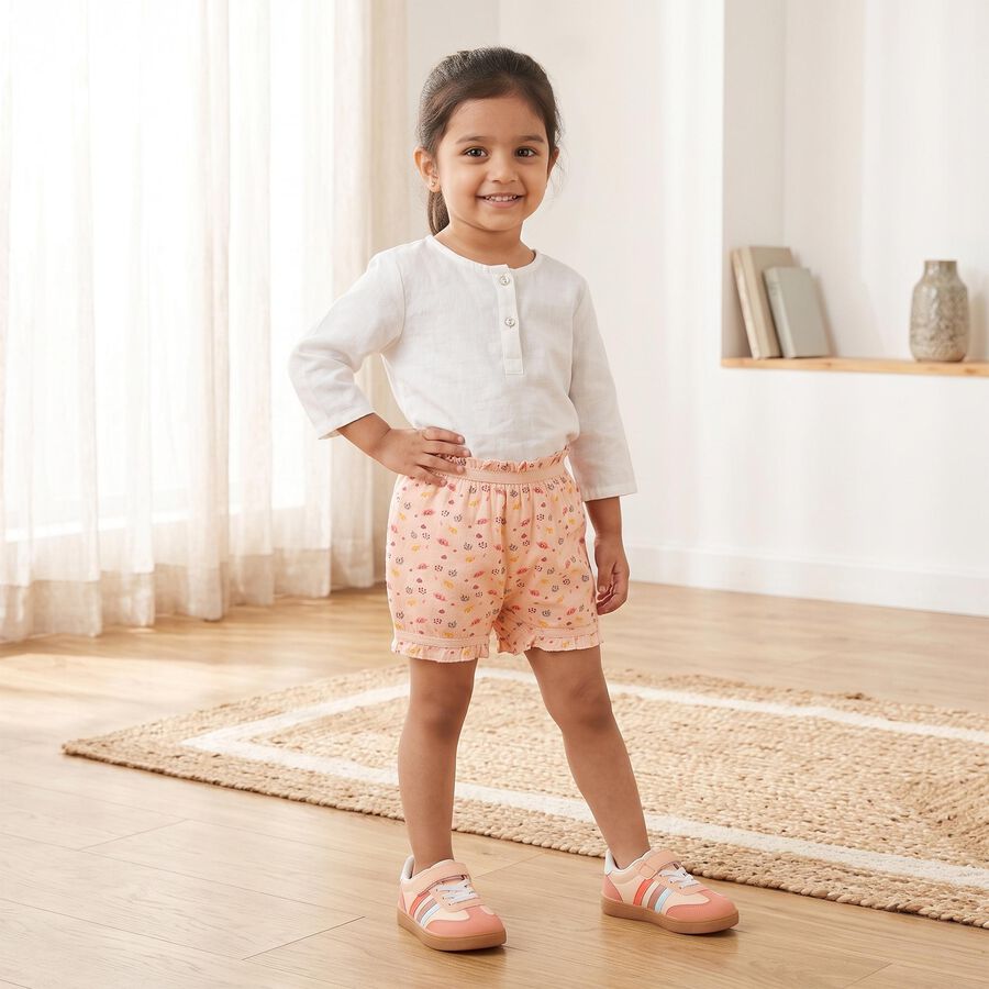 Girls Peach Regular Fit Floral Printed Bloomer, पीच, large
