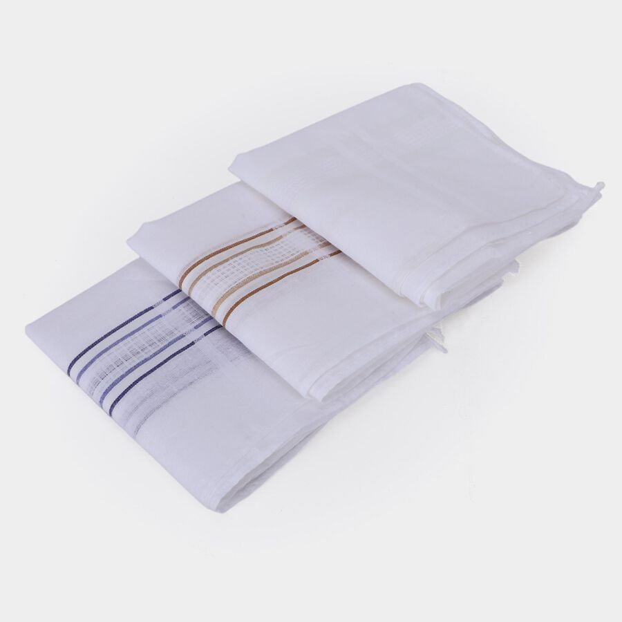 Men's White Striped Border Pack of 3 Handkerchief, सफ़ेद, large