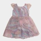 Girls' Lilac Regular Fit Lace Overlay Ruffled Frock, लाइलेक, small