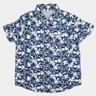 Boys Navy Blue Cotton Floral Printed Collar Shirt, Navy Blue, small