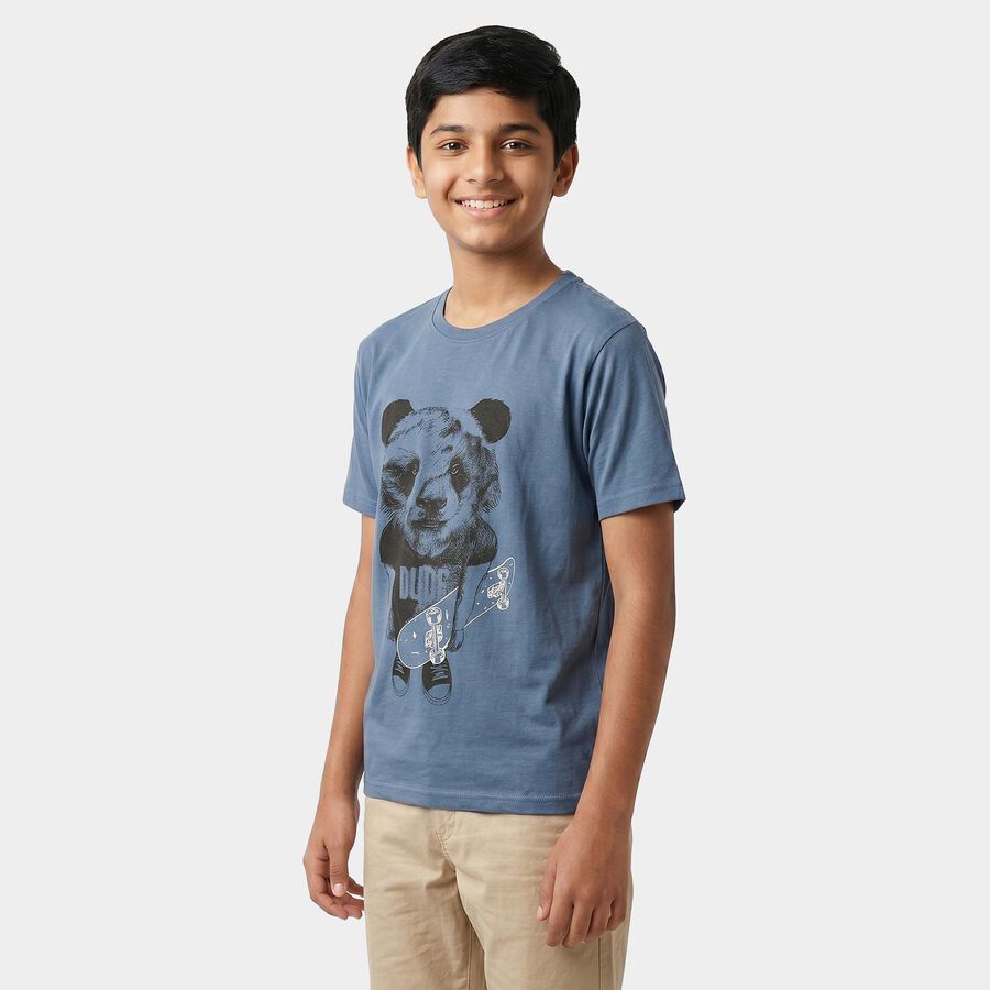 Boys Blue Crew Neck Regular Boys T-Shirt, Mid Blue, large