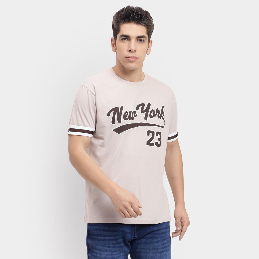 Men's 100% Cotton Round Neck Half Sleeves T-Shirt , Beige, large image number null