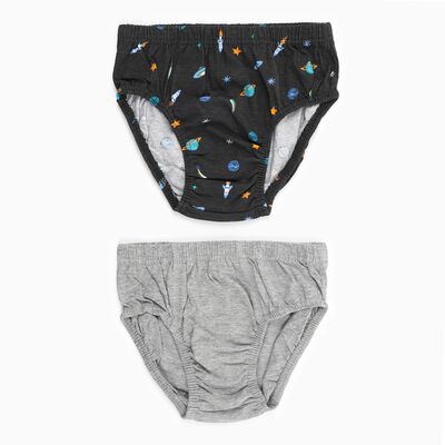 Boys' Black and Grey Cotton Blend Printed Briefs