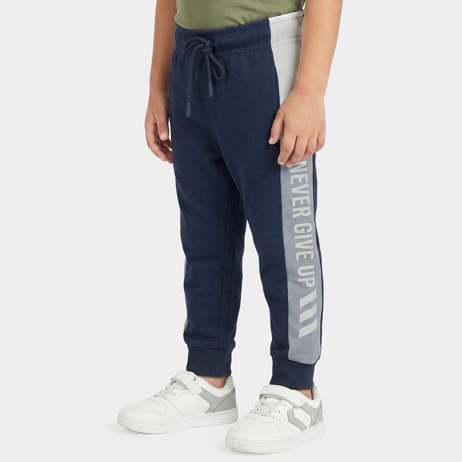 Boys Blue Jogger Slogan Print Pyjama, नेवी ब्लू, large