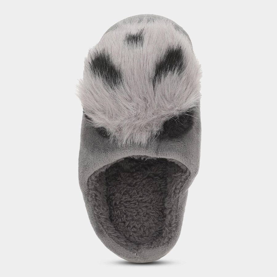 Kids Muted Charcoal Gray Fur Slip-On Winter Slippers, ग्रे, large image number null