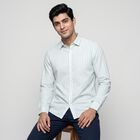 Men's Mint Green Cotton Slim Fit Striped Shirt, Light Green, small