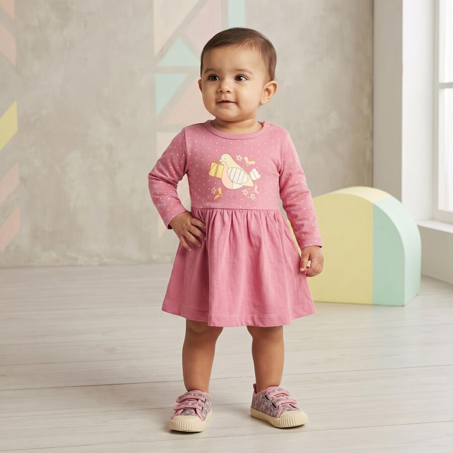 Infants' Purple Fit and Flare Graphic Printed Frock, Purple, large