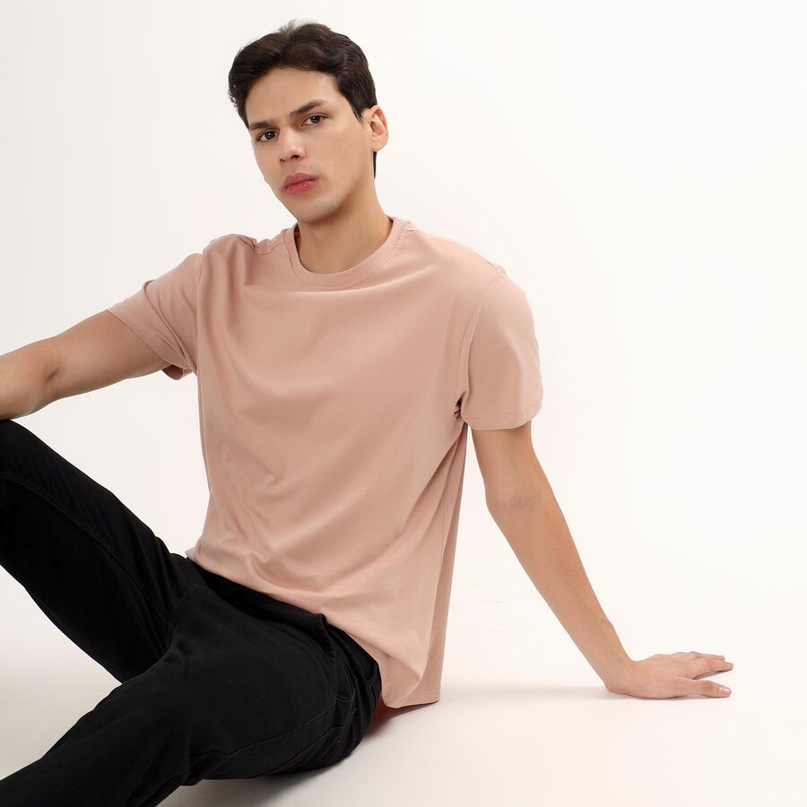 Men's 100% Cotton Round Neck Half Sleeves T-Shirt , Light Pink, large image number null