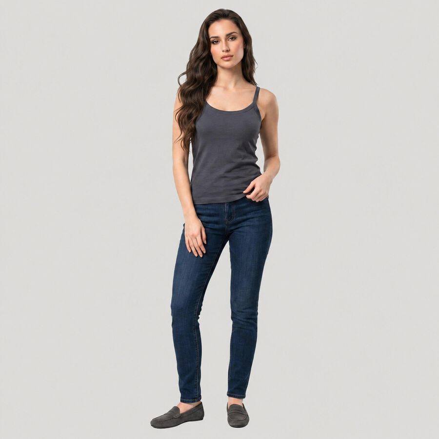Women's Dark Grey Cotton Scoop Neck Camisole Slip, गहरा ग्रे, large