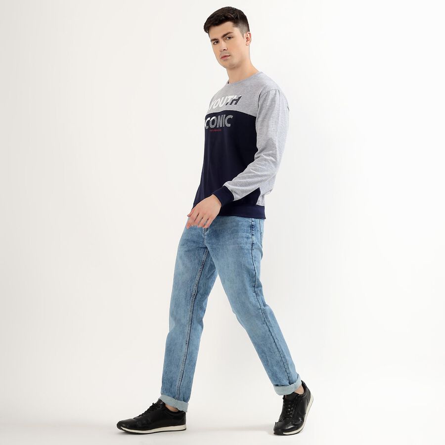 Men's Deep Midnight Navy Blue Crew Neck Casual Sweatshirt, नेवी ब्लू, large image number null