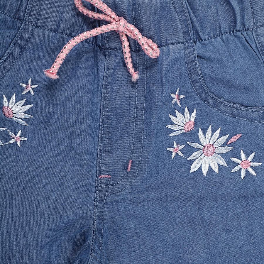 Girls' Light Blue Regular Fit Embroidered Jeans, Mid Blue, large image number null
