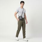 Men's Olive Green Slim Fit Drawstring Chino Trousers, ओलिव, small
