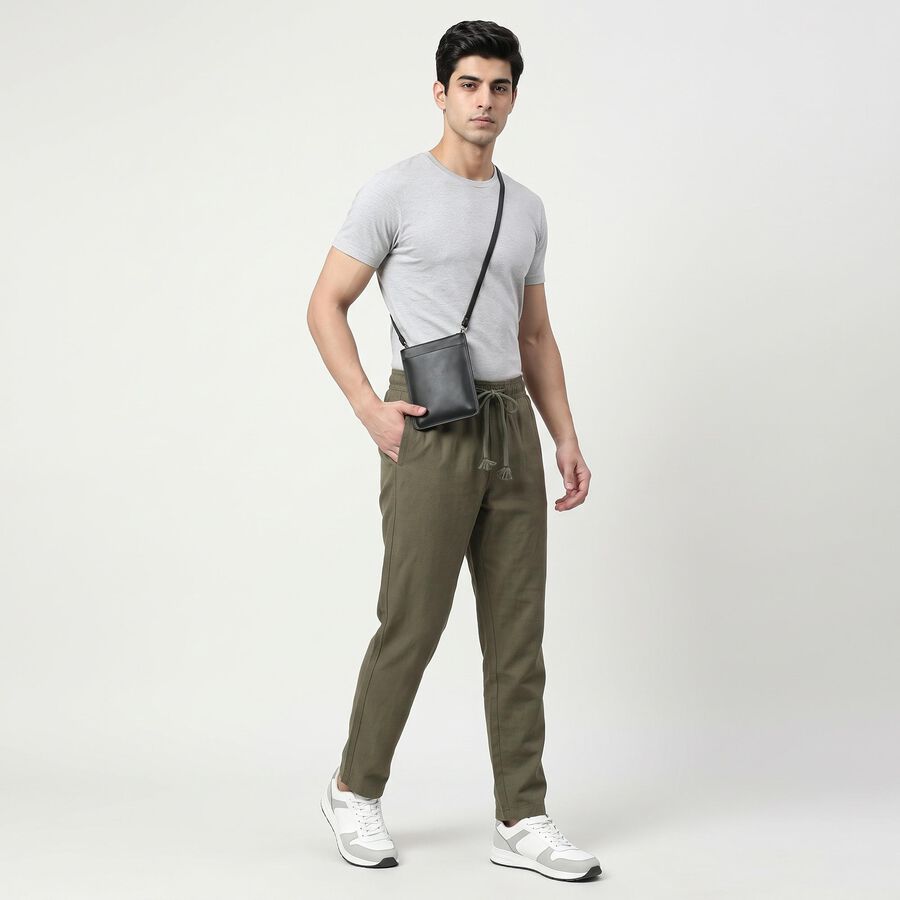 Men's Olive Green Slim Fit Drawstring Chino Trousers, ओलिव, large