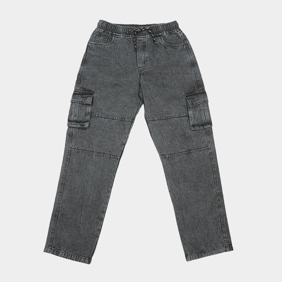 Boys' Dark Grey Regular Fit Cargo Jeans, गहरा ग्रे, large